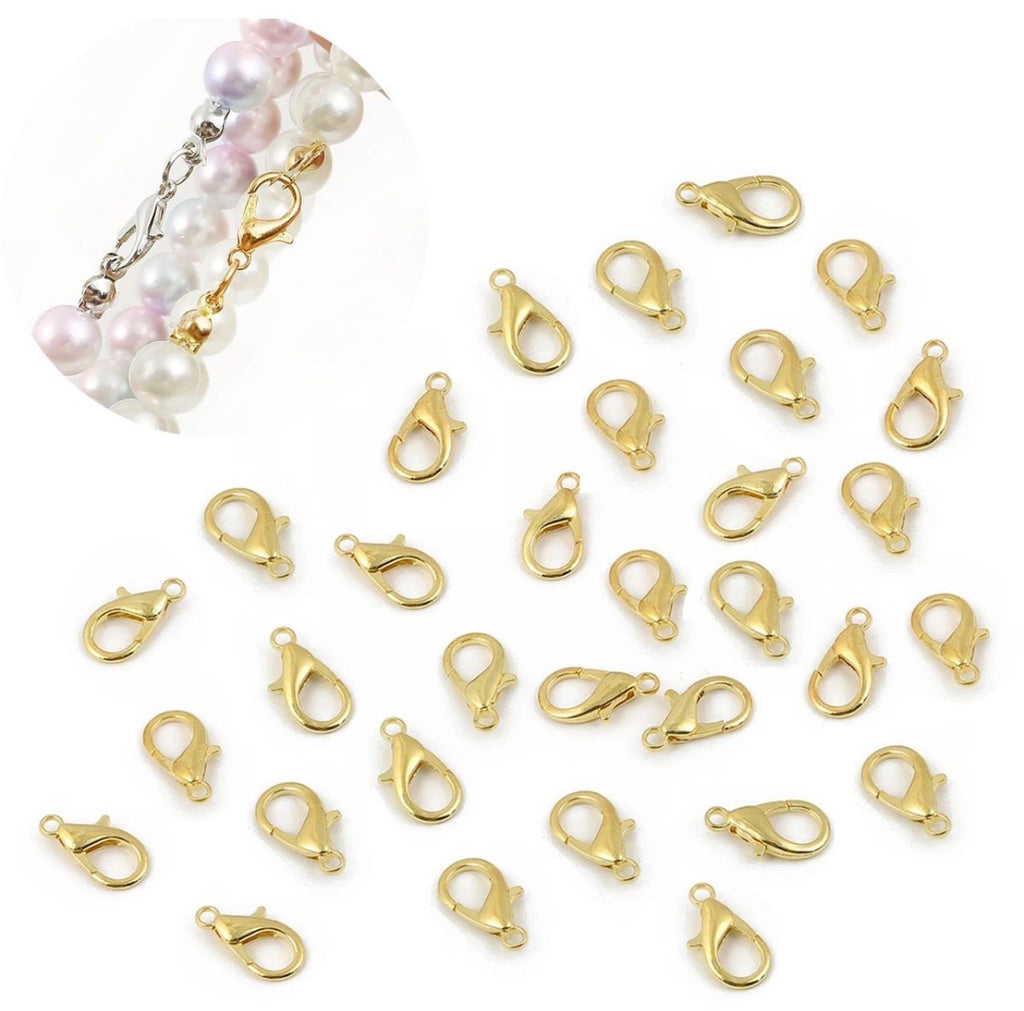 12mm Silver & Golden Lobster Claw Hooks – 24/50 Pcs Alloy Jewelry Clasps for Necklace, Bracelet & DIY Jewelry Making