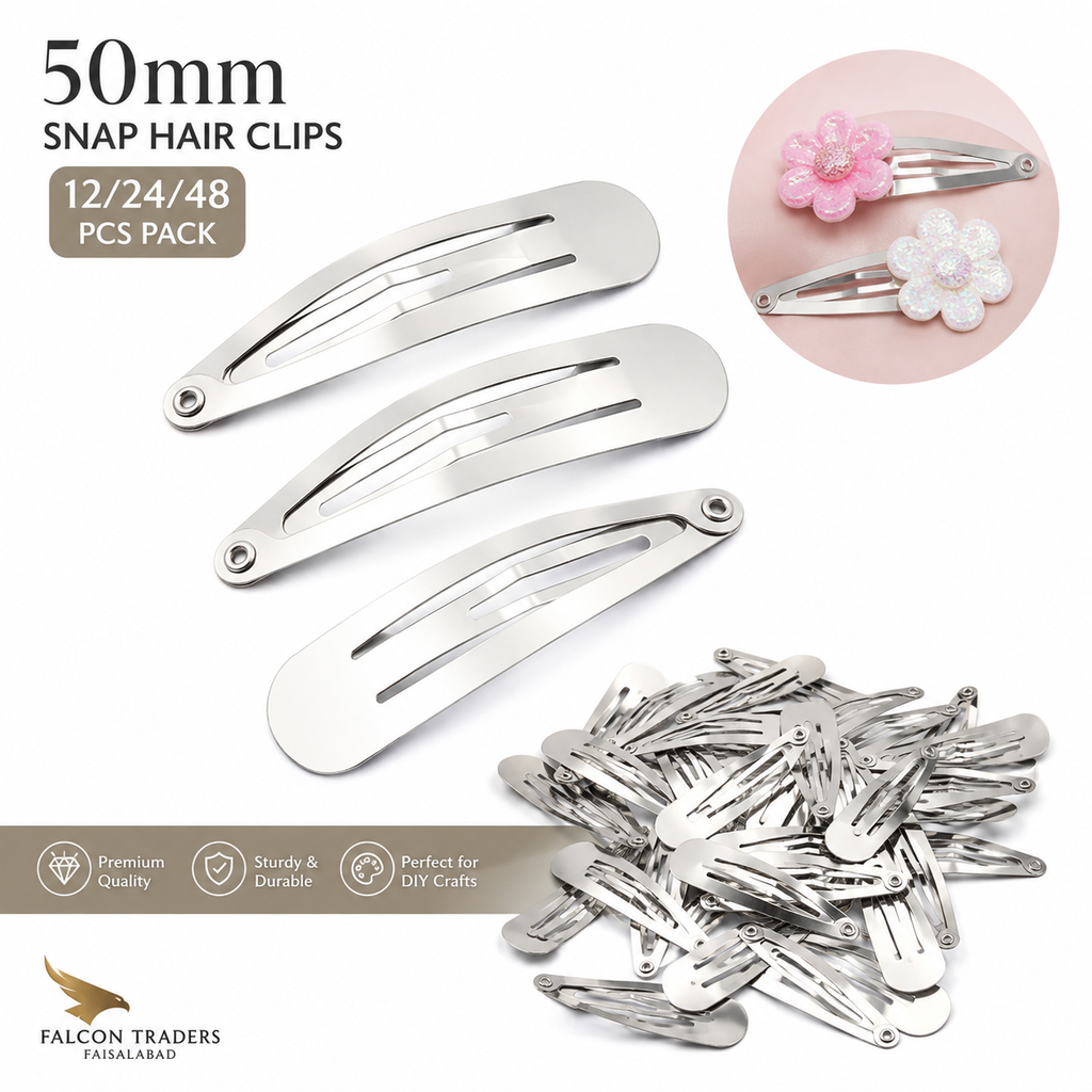 50mm Silver Snap Hair Clips Blanks – 12/24/48 Pcs Metal Clips for DIY Hair Bows, Crafts & Hair Accessories