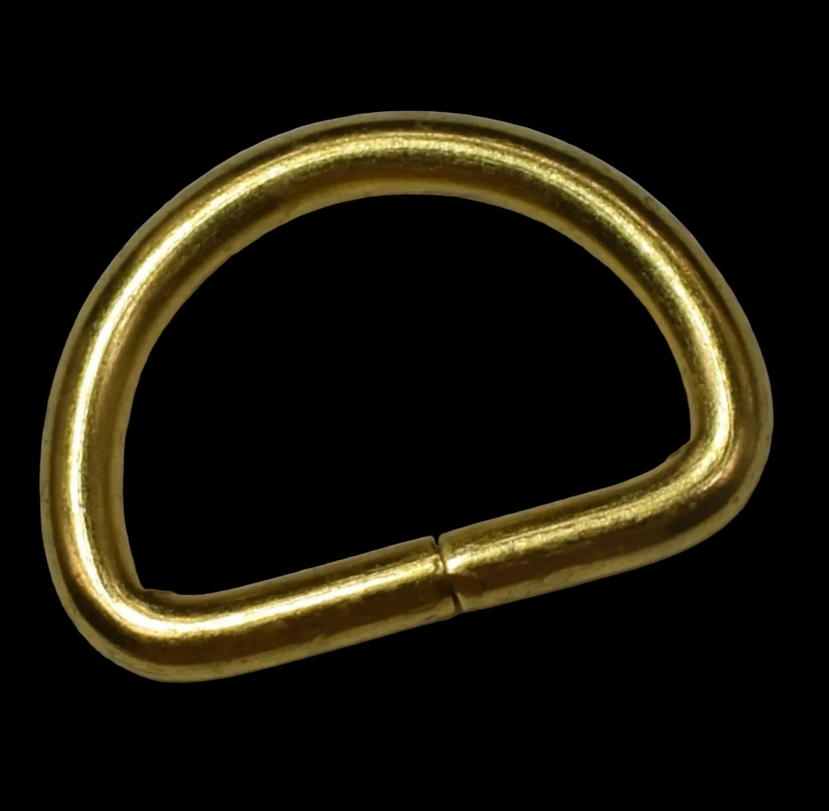 A gold-colored metal D-ring carabiner with a split latch, shown on a light gray textured background.