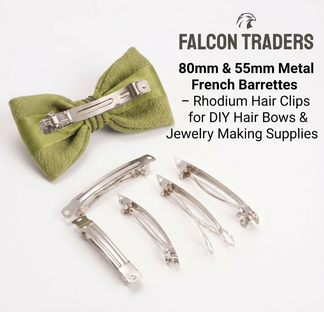 80mm & 55mm Metal French Barrettes – Rhodium Hair Clips for DIY Hair Bows & Jewelry Making