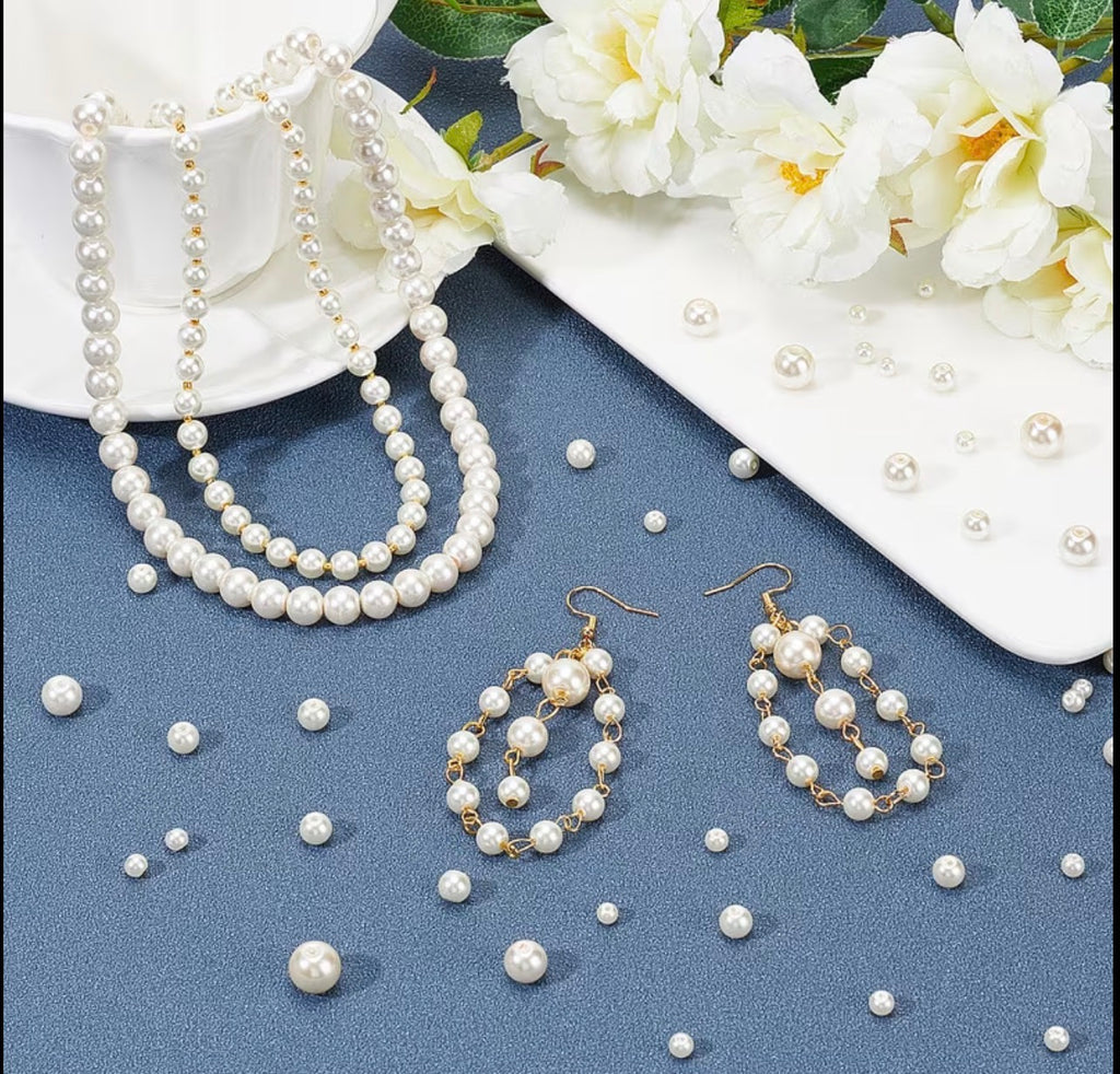 3mm/4mm/6mm/8mm/10mm Off White Shell Pearl Beads – Round Loose Spacer Beads for Jewelry Making, DIY Bracelets & Necklaces