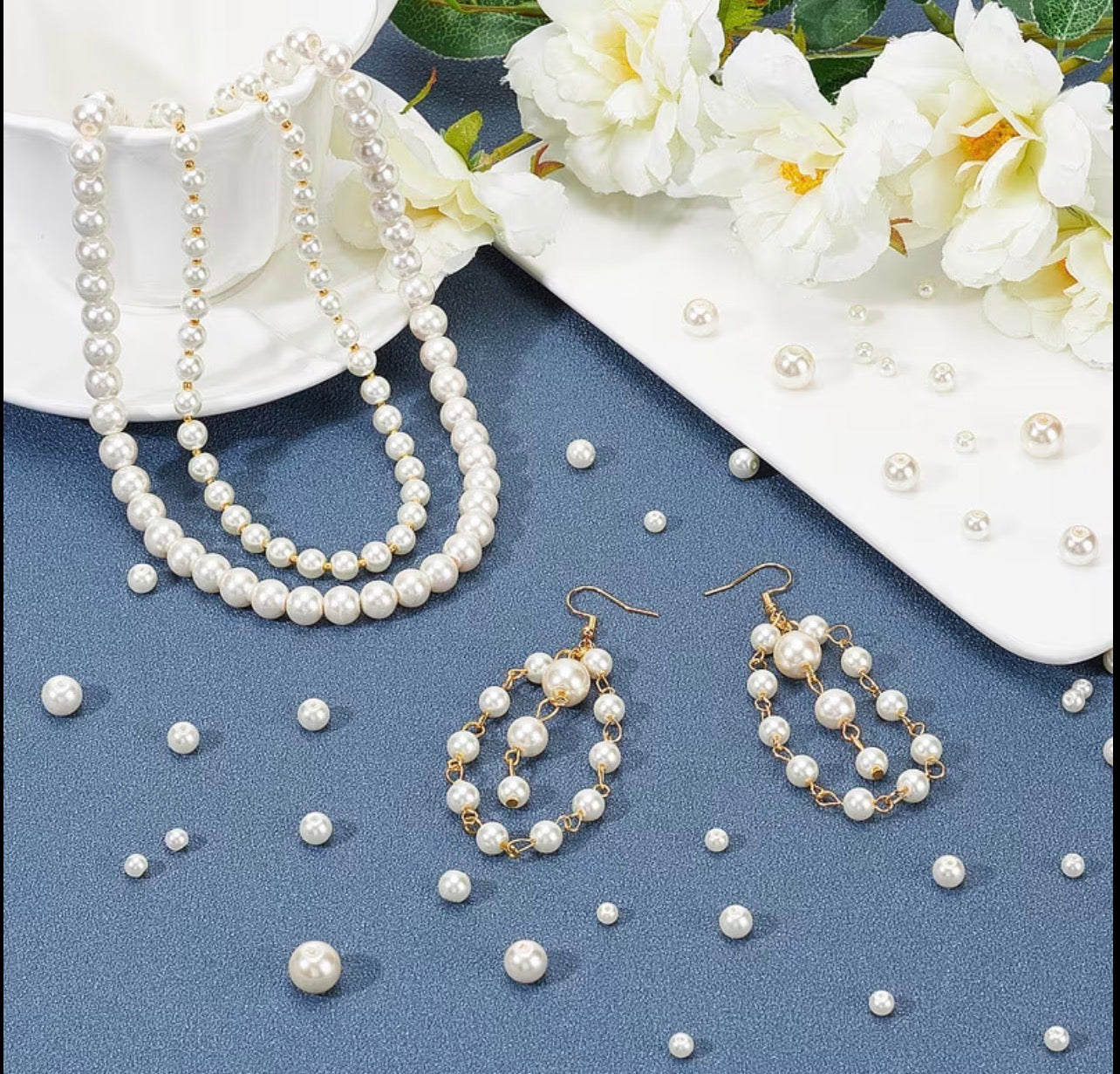 3mm/4mm/6mm/8mm/10mm Off White Shell Pearl Beads – Round Loose Spacer Beads for Jewelry Making, DIY Bracelets & Necklaces