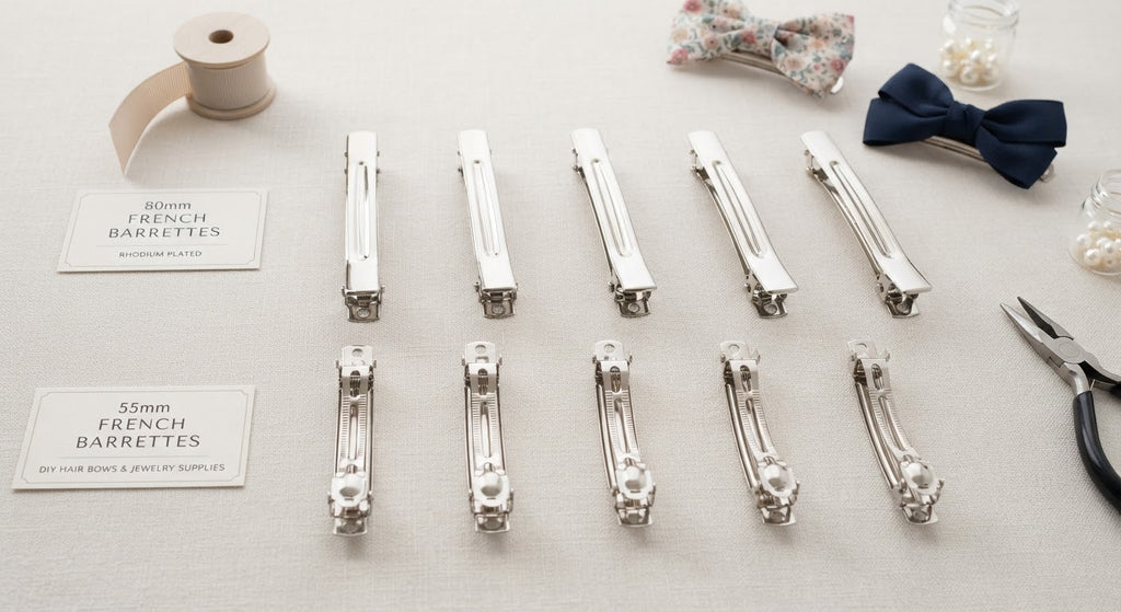 80mm & 55mm Metal French Barrettes – Rhodium Hair Clips for DIY Hair Bows & Jewelry Making