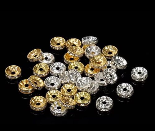 6mm Rhinestone Rondelle Spacer Beads – Gold & Silver Jewelry Making Beads | DIY Bracelet, Necklace & Craft Accessories