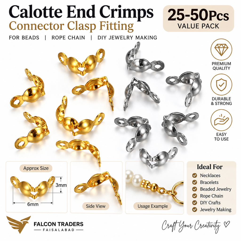 25-50pcs gold and silver calotte end crimps connector clasps for jewelry making