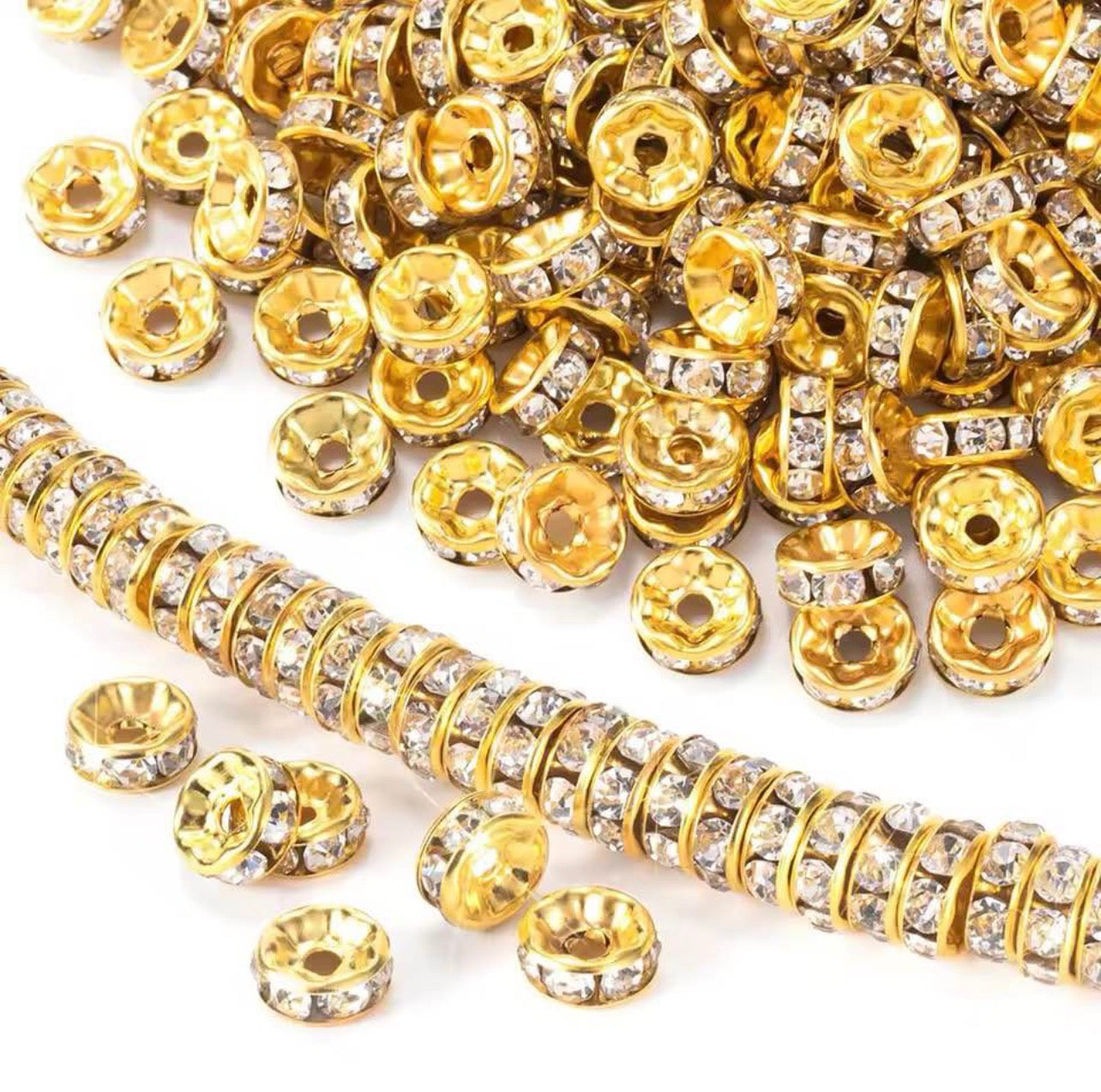 6mm Rhinestone Rondelle Spacer Beads – Gold & Silver Jewelry Making Beads | DIY Bracelet, Necklace & Craft Accessories