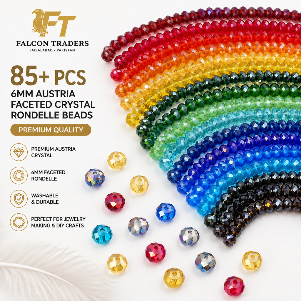 85+ Pcs 6mm Austria Faceted Crystal Rondelle Beads – Washable Glass Spacer Beads for Jewelry Making, Bracelets & DIY Crafts
