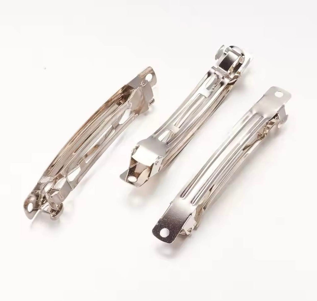 80mm & 55mm Metal French Barrettes – Rhodium Hair Clips for DIY Hair Bows & Jewelry Making