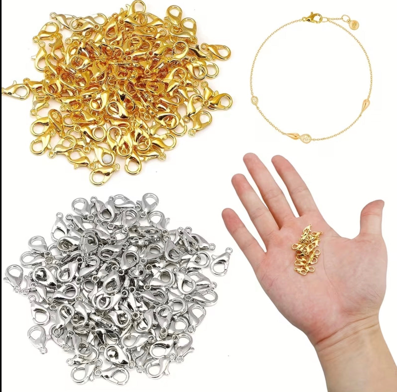 12mm Silver & Golden Lobster Claw Hooks – 24/50 Pcs Alloy Jewelry Clasps for Necklace, Bracelet & DIY Jewelry Making