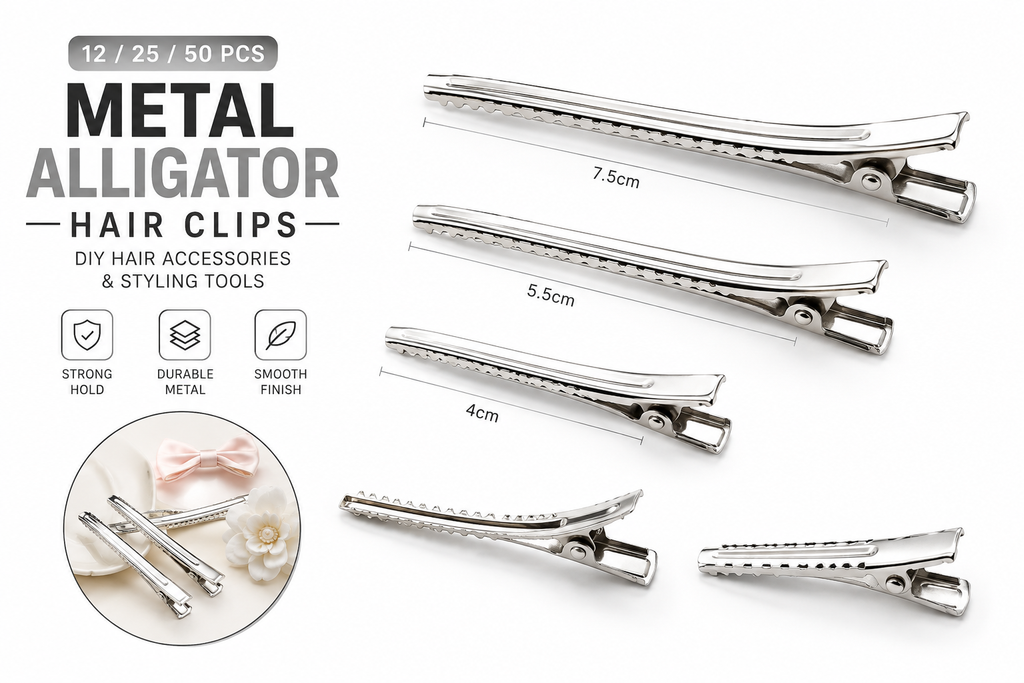 Metal Alligator Hair Clips – 4cm, 5.5cm & 7.5cm | Silver Hair Clips for DIY Hair Accessories & Styling