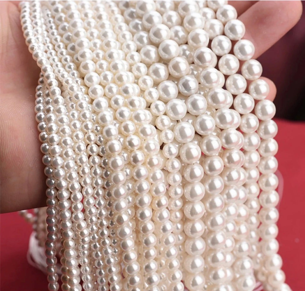 3mm/4mm/6mm/8mm/10mm Off White Shell Pearl Beads – Round Loose Spacer Beads for Jewelry Making, DIY Bracelets & Necklaces