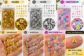 Six-pack of alphabet letter stickers in gold, silver, and multi-color options, shown in packaging, held in hands, and with a size reference diagram.