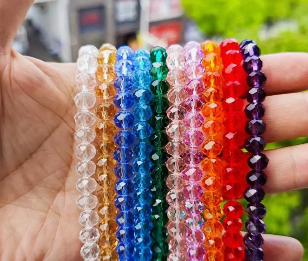 85+ Pcs 6mm Austria Faceted Crystal Rondelle Beads – Washable Glass Spacer Beads for Jewelry Making, Bracelets & DIY Crafts