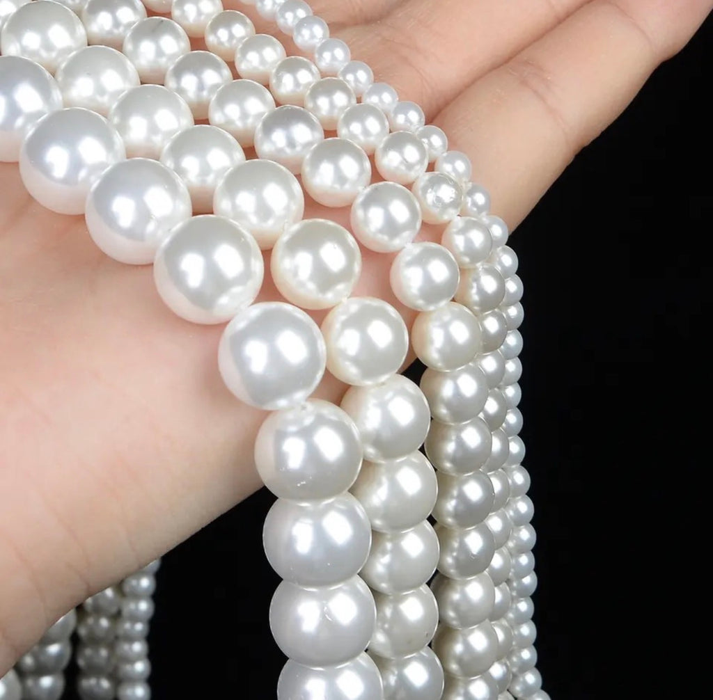 3mm/4mm/6mm/8mm/10mm Off White Shell Pearl Beads – Round Loose Spacer Beads for Jewelry Making, DIY Bracelets & Necklaces
