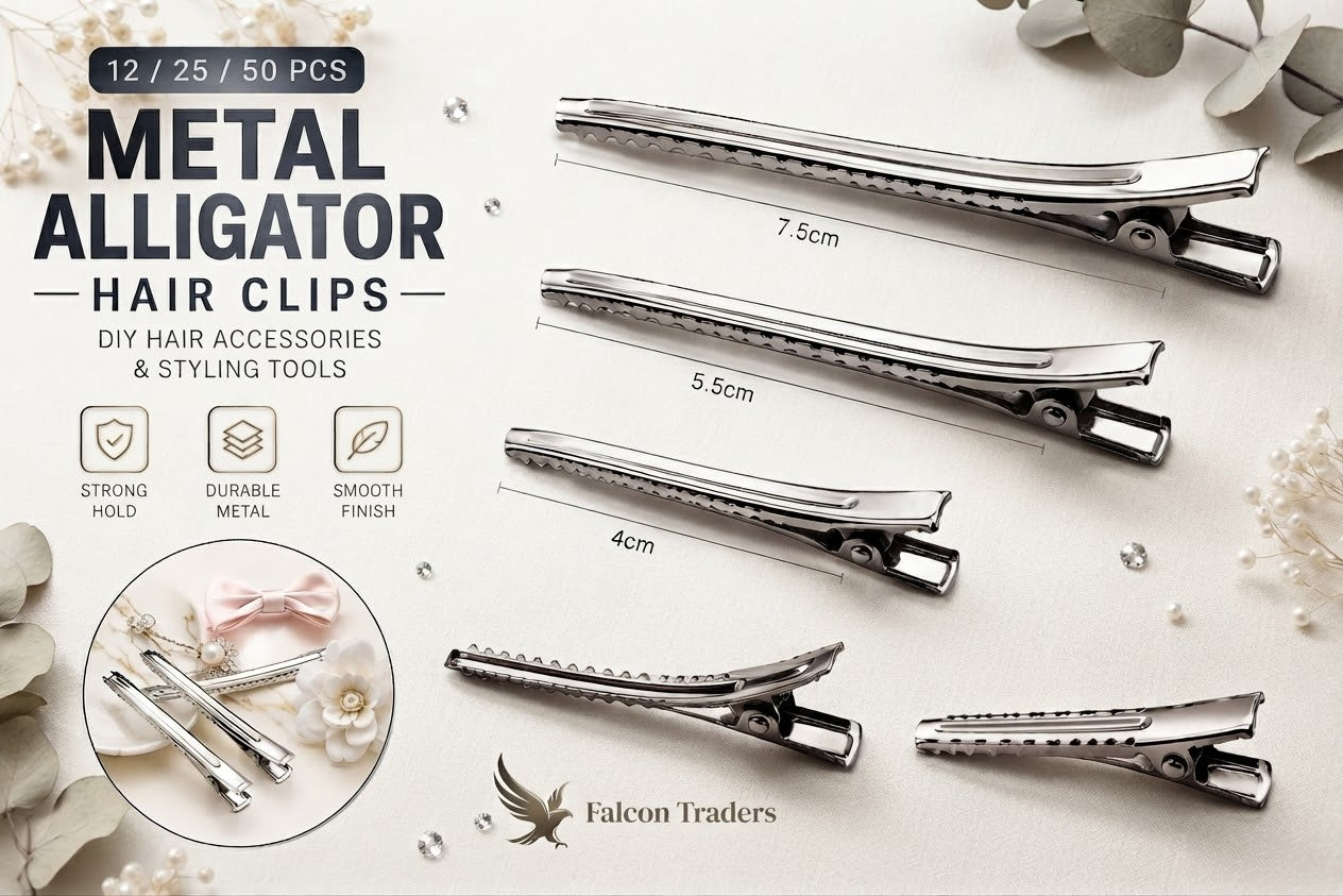 Metal Alligator Hair Clips – 4cm, 5.5cm & 7.5cm | Silver Hair Clips for DIY Hair Accessories & Styling