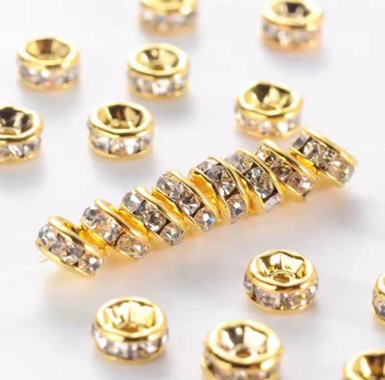 6mm Rhinestone Rondelle Spacer Beads – Gold & Silver Jewelry Making Beads | DIY Bracelet, Necklace & Craft Accessories