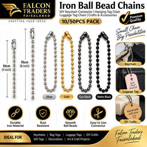 10cm 15cm iron ball bead chain with connector for keychains and luggage tags