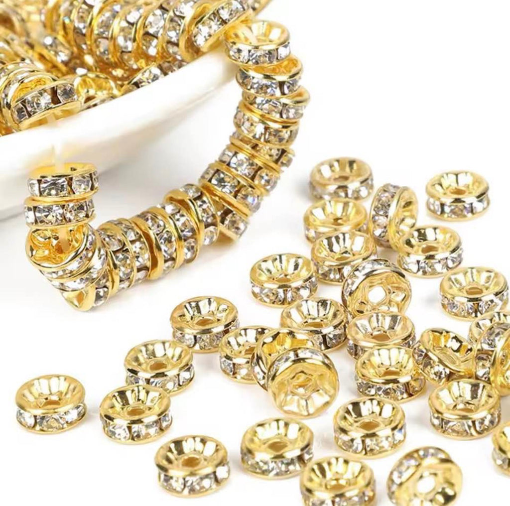 6mm Rhinestone Rondelle Spacer Beads – Gold & Silver Jewelry Making Beads | DIY Bracelet, Necklace & Craft Accessories