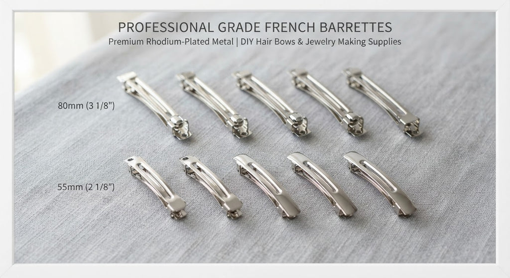 80mm & 55mm Metal French Barrettes – Rhodium Hair Clips for DIY Hair Bows & Jewelry Making